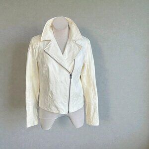 Truth & Pride Bleekman White Leather Moto Biker Jacket Size Small